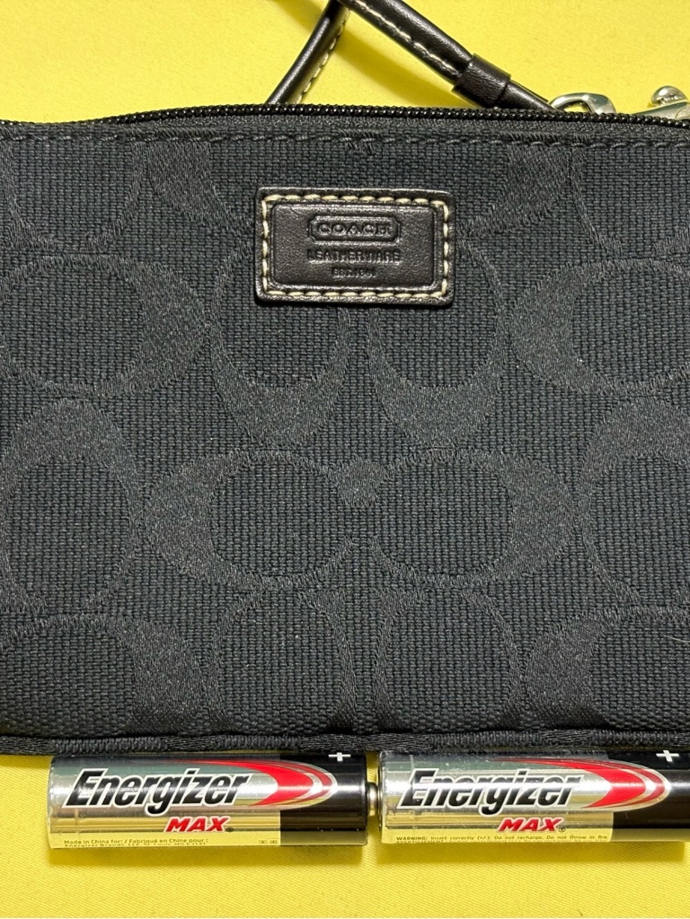 Authentic Coach Black Signature Canvas Wristlet with Leather Trim